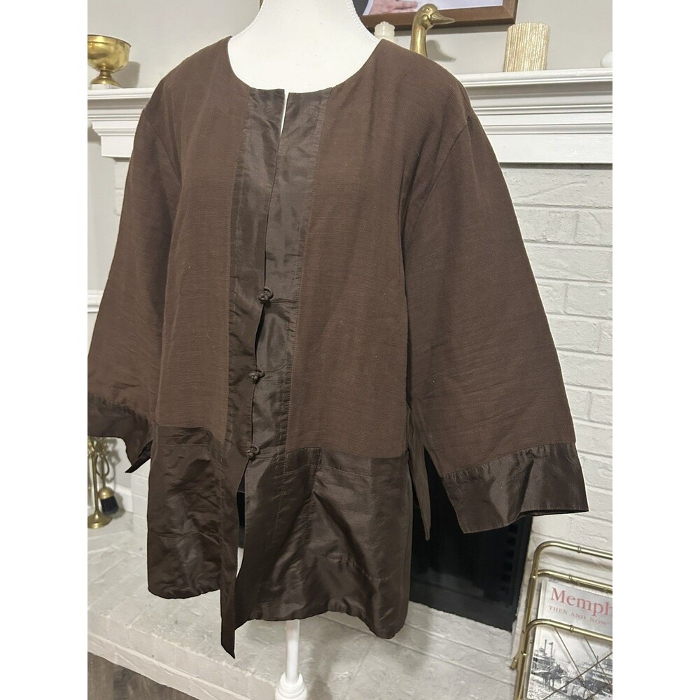 Hard To Find Eileen Fisher 2xl Brown Silk Blend Knit Jacket Cardigan Asian Style - Picture 3 of 6